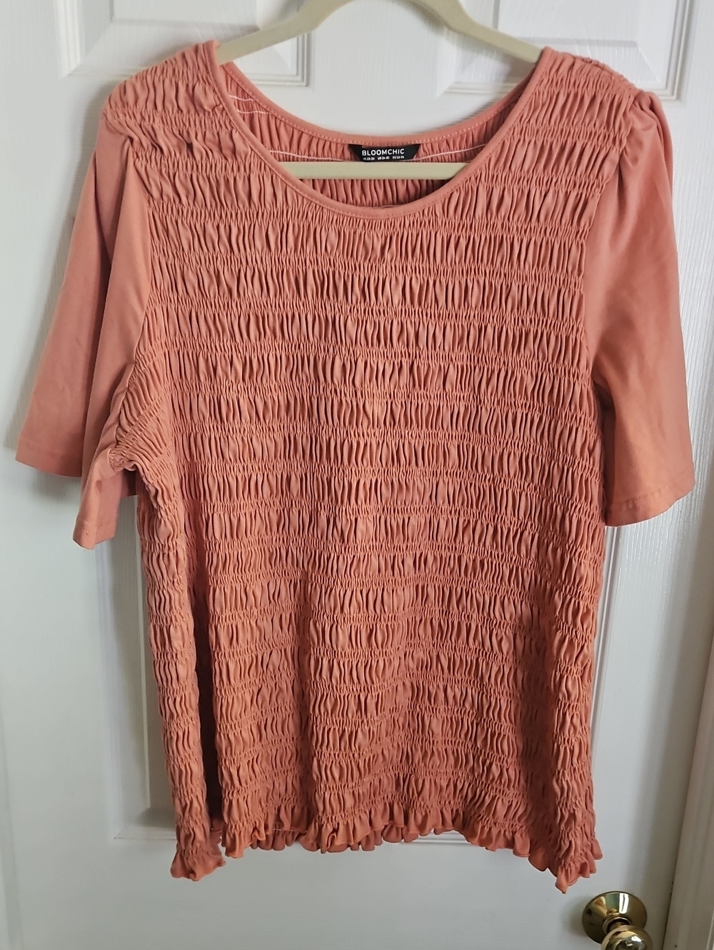 BloomChic Peach Smocked Short Sleeve Top 22-24 Plus Like New!